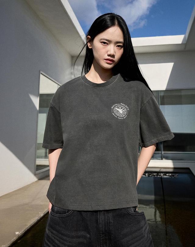 미니멀프로젝트 웨일 피그먼트 크롭 반팔티셔츠 MST166C / 3COLOR W 착용컷