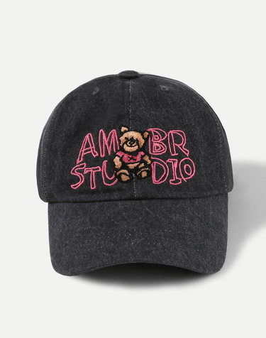 엠블러 Smile bear-Denim Cap 남여공용 데님 자수 볼캡 야구모자 AH501-블랙