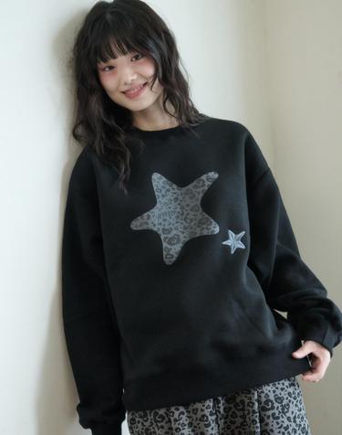 엠블러 남여공용 Heart Bear Leopard Star 자수 맨투맨 티셔츠 AMM1312-블랙