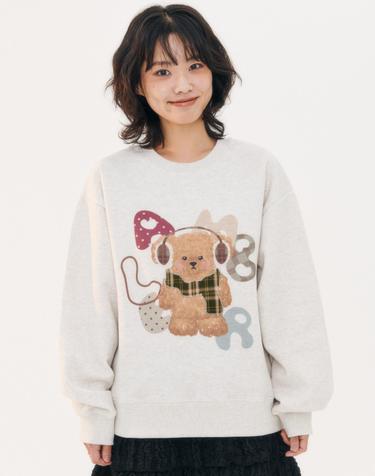 엠블러 남여공용 Winter puppy 아플리케 자수 맨투맨 티셔츠 AMM1313-오트밀