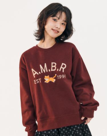 엠블러 남여공용 Cheese 자수 맨투맨 티셔츠 AMM1317-버건디