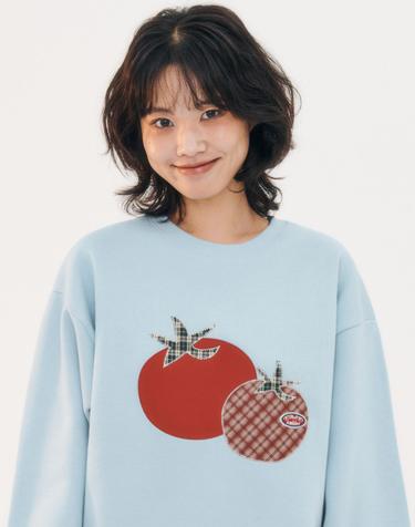 엠블러 남여공용 Tomato 아플리케 자수 맨투맨 티셔츠 AMM1319-블루