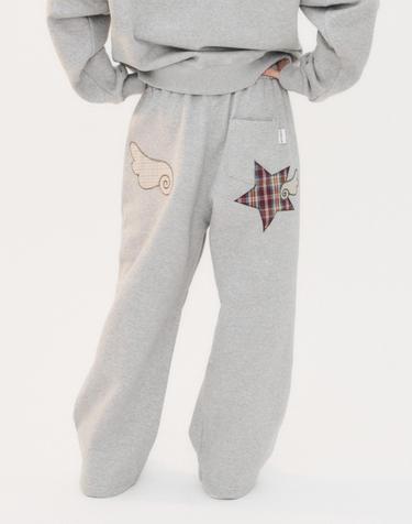 엠블러 남여공용 Angel Star Patch Pants 자수 원턱 스트링 와이드 스웨트 팬츠 AP903-멜란지