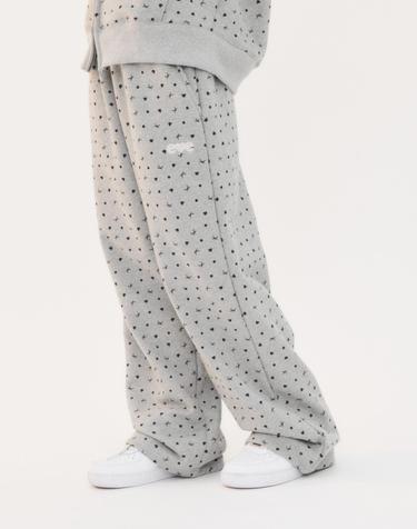 엠블러 남여공용 Ribbon And Bear Dot Pants 자수 스트링 와이드 스웨트 팬츠 AP905-멜란지