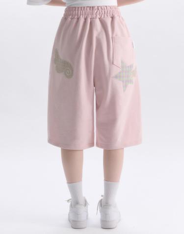 엠블러 남여공용 Angel Star Patch Bermuda Pants 원턱 스웨트 숏츠 반바지 ASP901-핑크