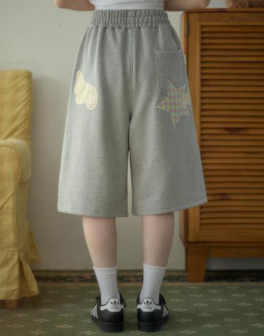 엠블러 남여공용 Angel Star Patch Bermuda Pants 원턱 스웨트 숏츠 반바지 ASP901-멜란지