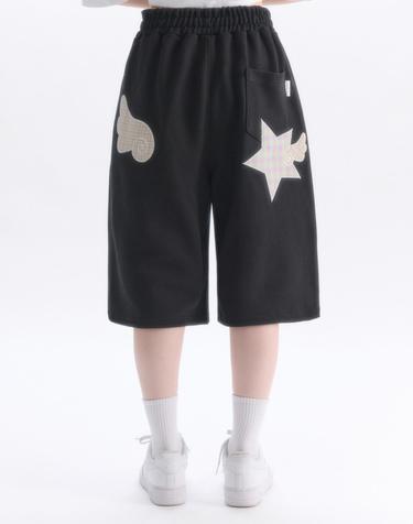 엠블러 남여공용 Angel Star Patch Bermuda Pants 원턱 스웨트 숏츠 반바지 ASP901-블랙
