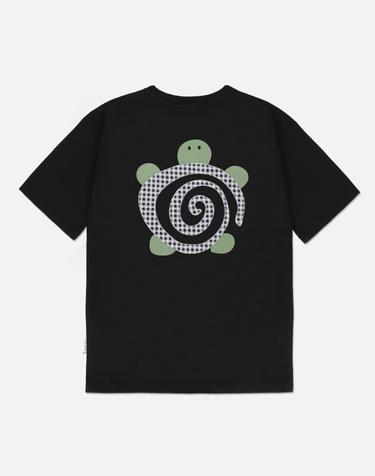 엠블러 남여공용 Turtle 아플리케 자수 반팔 티셔츠 AS1321-블랙
