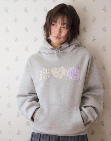 엠블러 남여공용 Check Flower 아플리케 자수 후드 티셔츠 AHP1306-멜란지