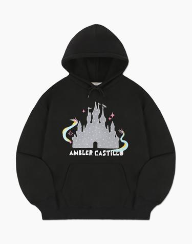 엠블러 남여공용 Magic Castle 아플리케 자수 후드 티셔츠 AHP1307-블랙