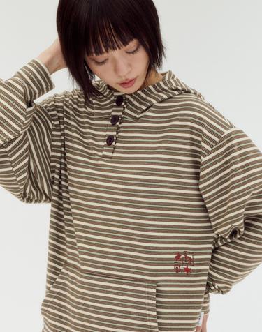 엠블러 남여공용 Striped Star button hoodie 자수 후드 티셔츠 AHP1311-민트