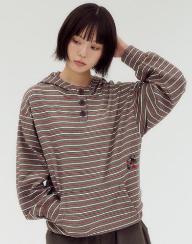엠블러 남여공용 Striped Star button hoodie 자수 후드 티셔츠 AHP1311-버건디