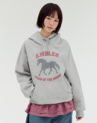 엠블러 남여공용 Vintage Horse 후드 티셔츠 AHP1313-멜란지