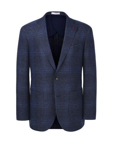 [ALBERO][ZEGNA] 다크블루 체크 울실크린넨 자켓