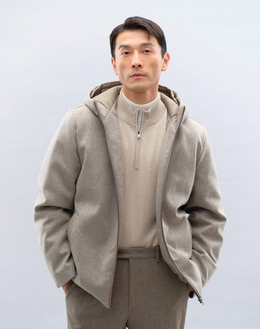 다크베이지 캐시미어 구스다운 점퍼