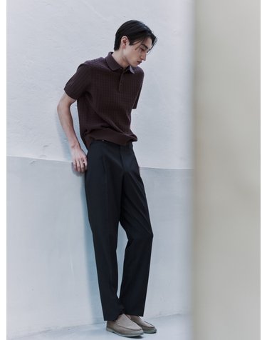 그레이 울 블렌드 비즈니스 셋업 팬츠 (One Pleated Tapered Fit)