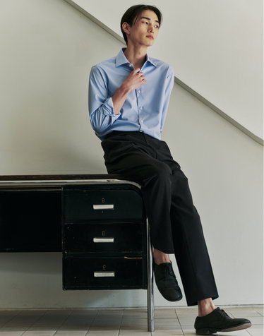 다크네이비 울 블렌드 비즈니스 셋업 팬츠 (One Pleated Tapered Fit)