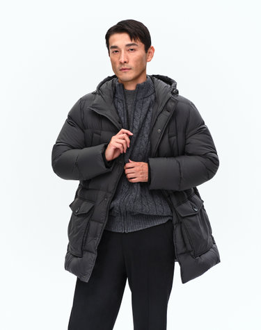 [단독특가] 그레이 울캐시 케이블조직 풀집업 니트