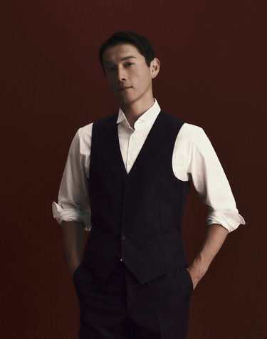 다크네이비 단색 울 베스트