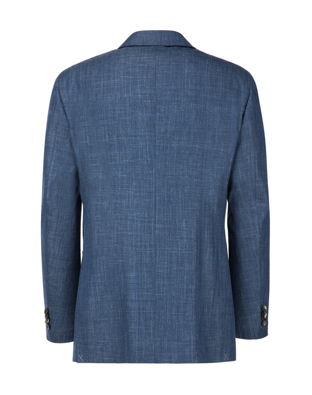 마에스트로 남성 [LORO PIANA 원단] 터콰이즈블루 체크 울실크린넨 자켓 청록 착용컷