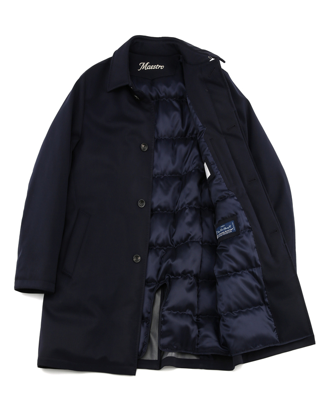 마에스트로 남성 [LORO PIANA 원단] 네이비 스톰시스템 다운 트렌치 착용컷