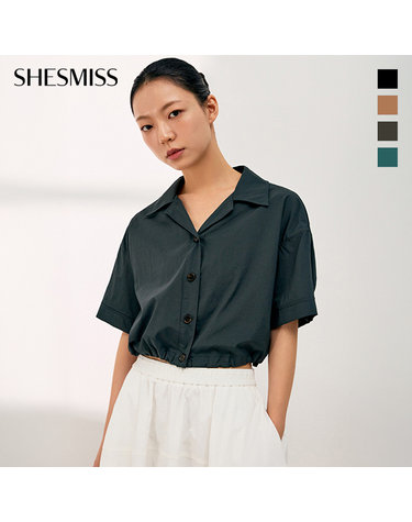 오픈 카라 스트링 크롭 셔츠_SWWSTQ22700