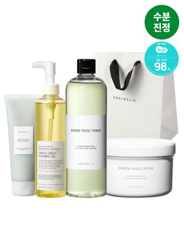 [쇼핑백증정][피부진정] 그린푸드 수분진정 기획세트 (그린푸드 토너 500ml+크림 500g+카놀라 클렌징오일 300ml+허브티 폼클렌징150ml)