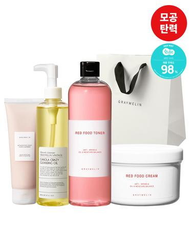 [쇼핑백증정][주름개선] 레드푸드 콜라겐 탄력 기획세트(레드푸드 토너 500ml+크림 500g+카놀라 클렌징오일 300ml+아스타 폼클렌징150ml)
