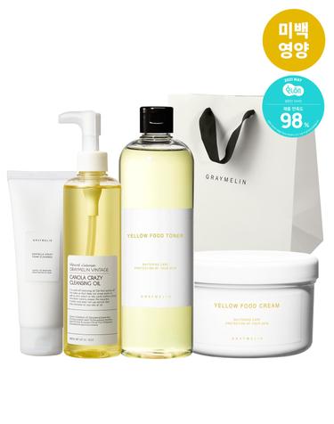 [쇼핑백증정][미백개선] 옐로우푸드 미백 영양 기획세트(옐로우푸드 토너 500ml+크림 500g+카놀라 클렌징오일 300ml+센텔라 폼클렌징150ml)