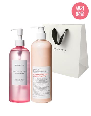 [선물추천+쇼핑백증정][저자극클렌징] 생기맑음클렌징 SET (체리블라썸클렌징오일 400ml+아스타잔틴폼클렌징 500ml)