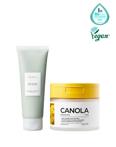 [비건인증/저자극] 카놀라 클렌징 리무버패드 70매 + 허브티 보습 폼클렌징 150ml