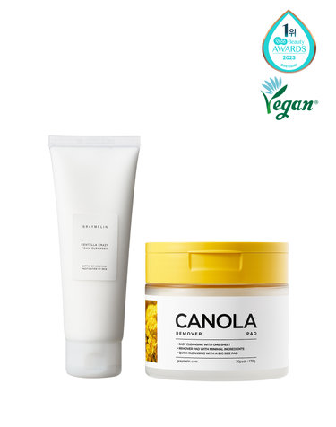 [비건인증/저자극] 카놀라 클렌징 리무버패드 70매 + 센텔라 진정 폼클렌징 150ml