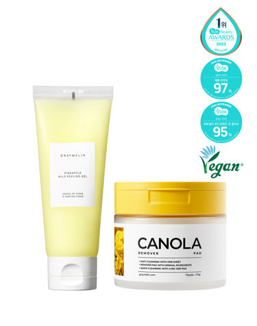 [비건인증/저자극] 카놀라 클렌징 리무버패드 70매 + 파인애플 마일드 필링젤 100ml