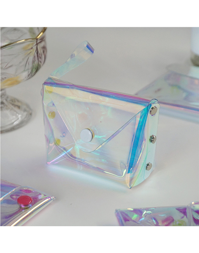 브리스크스타일 투명 홀로그램 똑딱이 PVC 파우치 동전지갑 착용컷