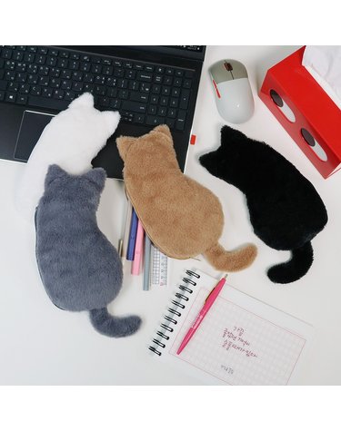 포근한 고양이 봉제인형 필통 펜 파우치