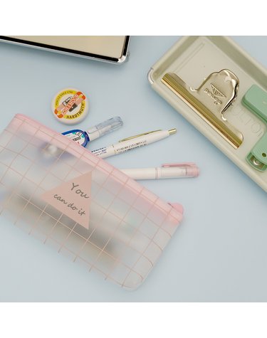 체크무늬 투명 클리어 필통
