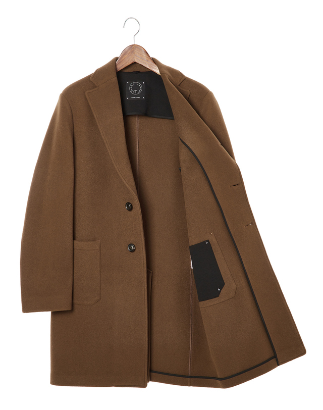 라움 남성 [T JACKET] 브라운 단색 울캐시미어혼방 하프코트 진한 브라운 착용컷