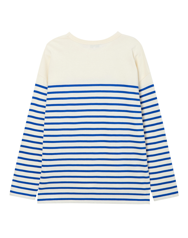 라움 남성 [MAISON LABICHE] 블루 스트라이프 면 긴팔티셔츠 착용컷