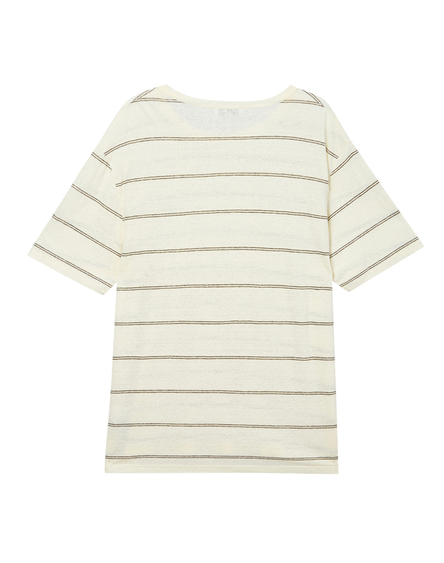 라움 남성 [MAISON LABICHE] 아이보리 라인배색 린넨 반팔티셔츠 착용컷
