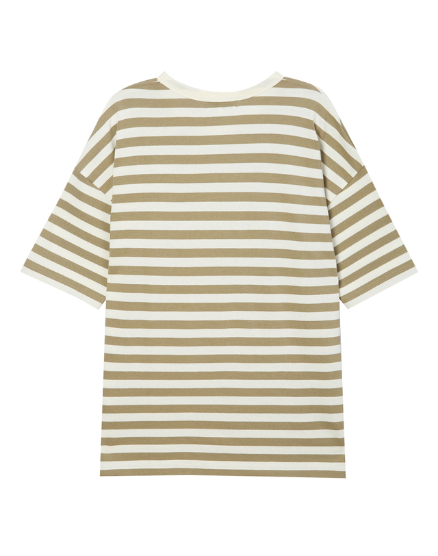 라움 남성 [MAISON LABICHE] 브라운 스트라이프 면 반팔티셔츠 밝은 브라운 착용컷