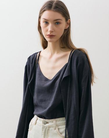 Linen Shirring Cardigan - Deep Grey