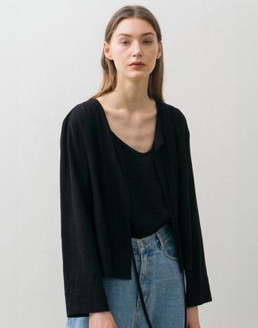 Linen Shirring Cardigan - Black