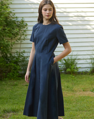 Linen Flared Dress - Navy