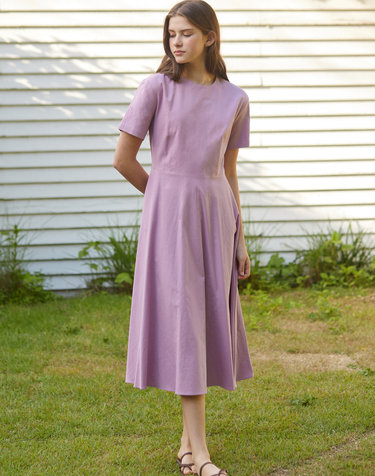 Linen Flared Dress - Lavender