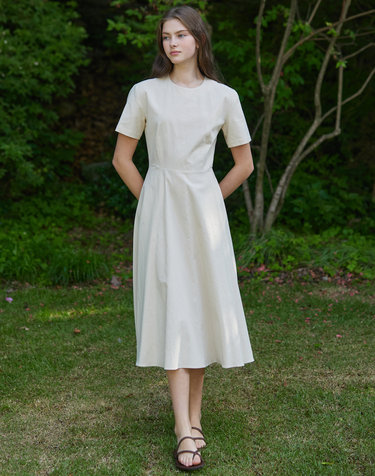 Linen Flared Dress - Beige