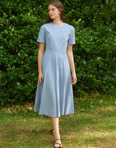 Linen Flared Dress - Blue