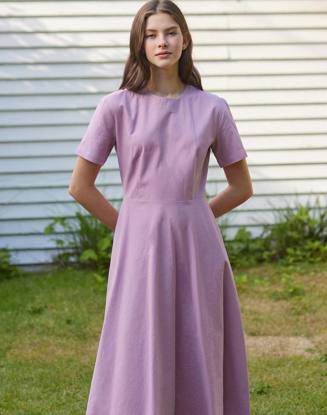 논로컬 Linen Flared Dress - Lavender 착용컷