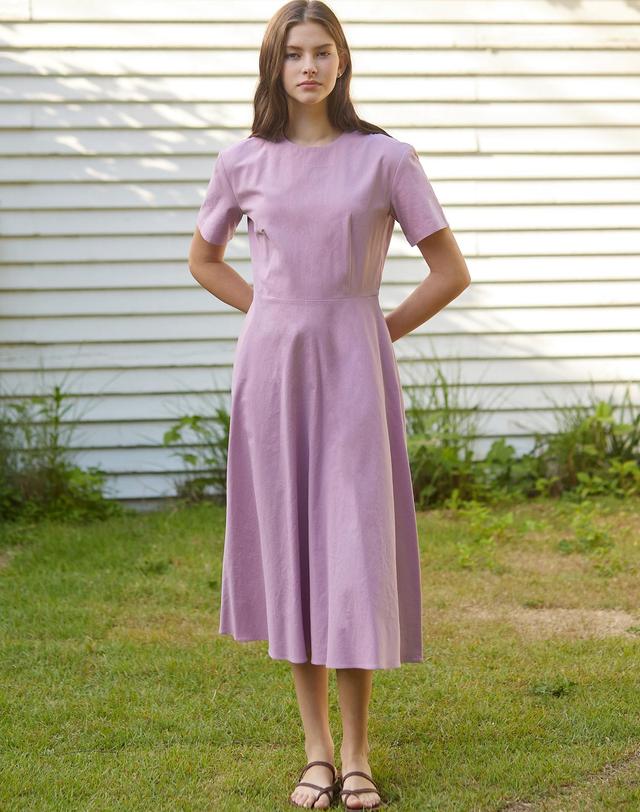 논로컬 Linen Flared Dress - Lavender 착용컷