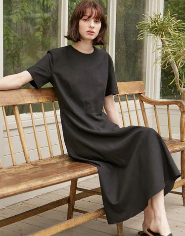Linen Flared Dress - Black