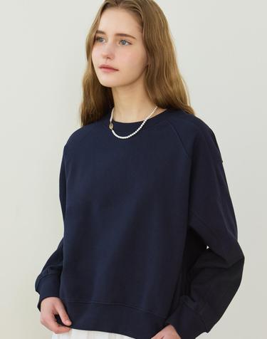 Rib Block Crop Sweatshirt - Navy